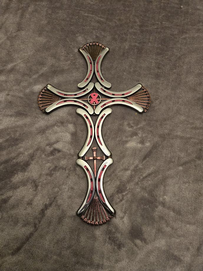 Cancer Survivor Cross — Pink Candy & Champagne Shimmer (16" × 10.5")