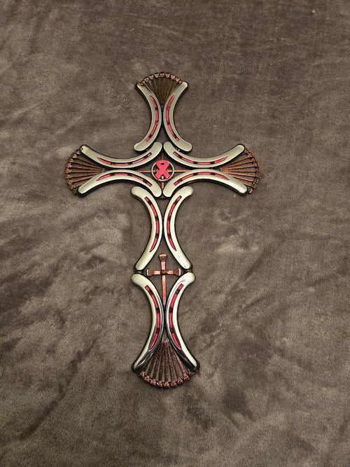 Cancer Survivor Cross — Pink Candy & Champagne Shimmer (16" × 10.5")