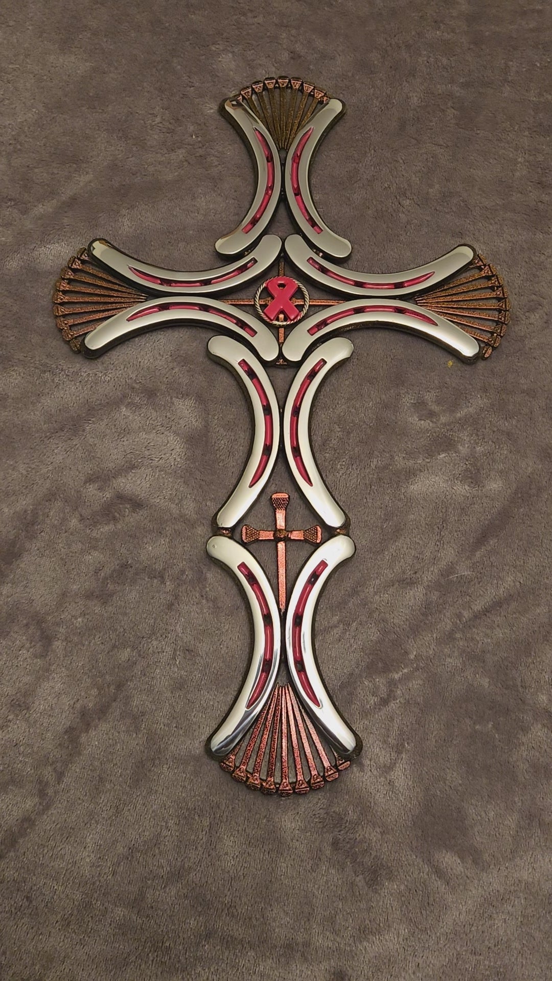 Cancer Survivor Cross — Pink Candy & Champagne Shimmer (16" × 10.5")